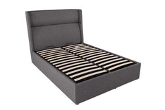 Samba Grey Fabric wing back bed  Ottoman Storage double and King