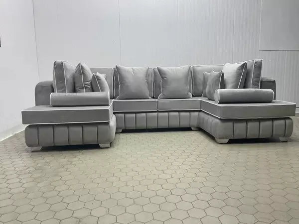 Oyster U Shape Open Ended Velvet Fabric Chaise Sofa