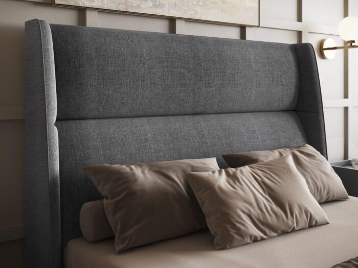 Samba Grey Fabric wing back bed  Ottoman Storage double and King