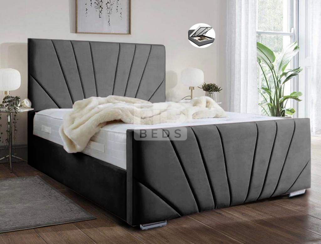 Windsor Diagonal  Lined  Art Deco Velvet  Bed frame with Optional Gas lift storage