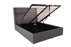 Samba Grey Fabric wing back bed  Ottoman Storage double and King