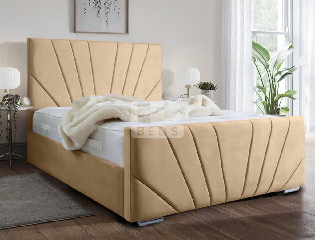 Windsor Diagonal  Lined  Art Deco Velvet  Bed frame with Optional Gas lift storage