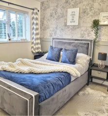 Henley Contrast Piping Velvet Upholstered  Bed