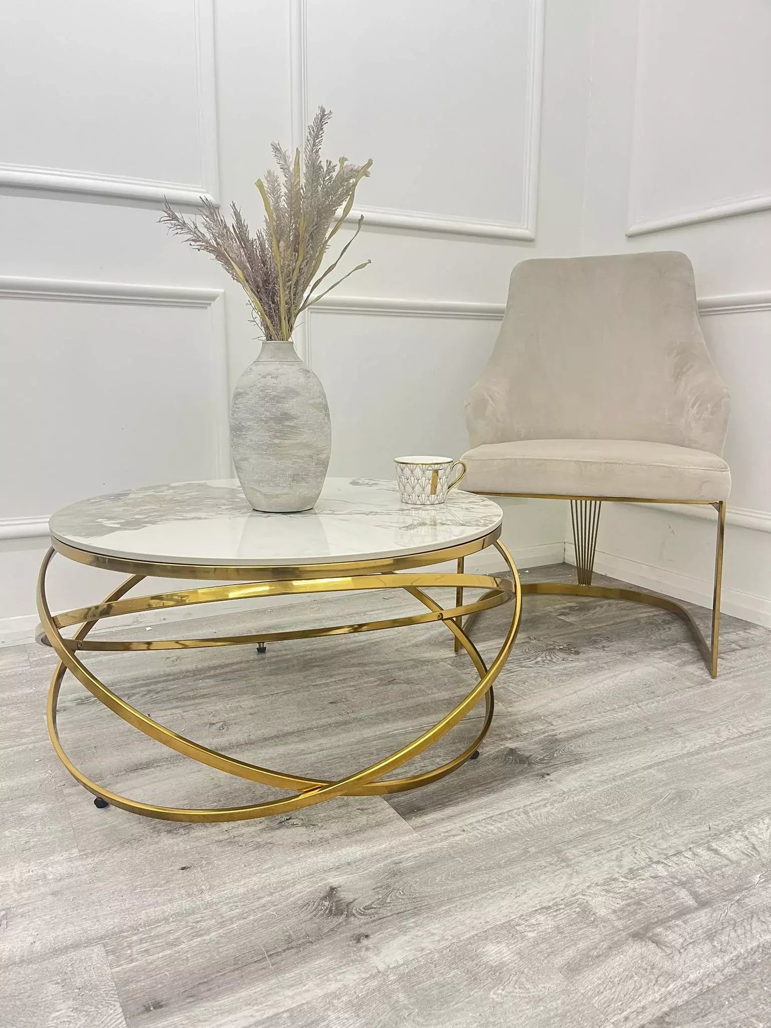 Chelmsford Beige Velvet Dining Chair silver and gold metal base
