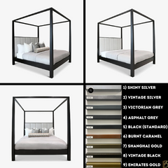 Metallic Four Poster Luxury  Upholstered Bed gold chrome silver master bedroom