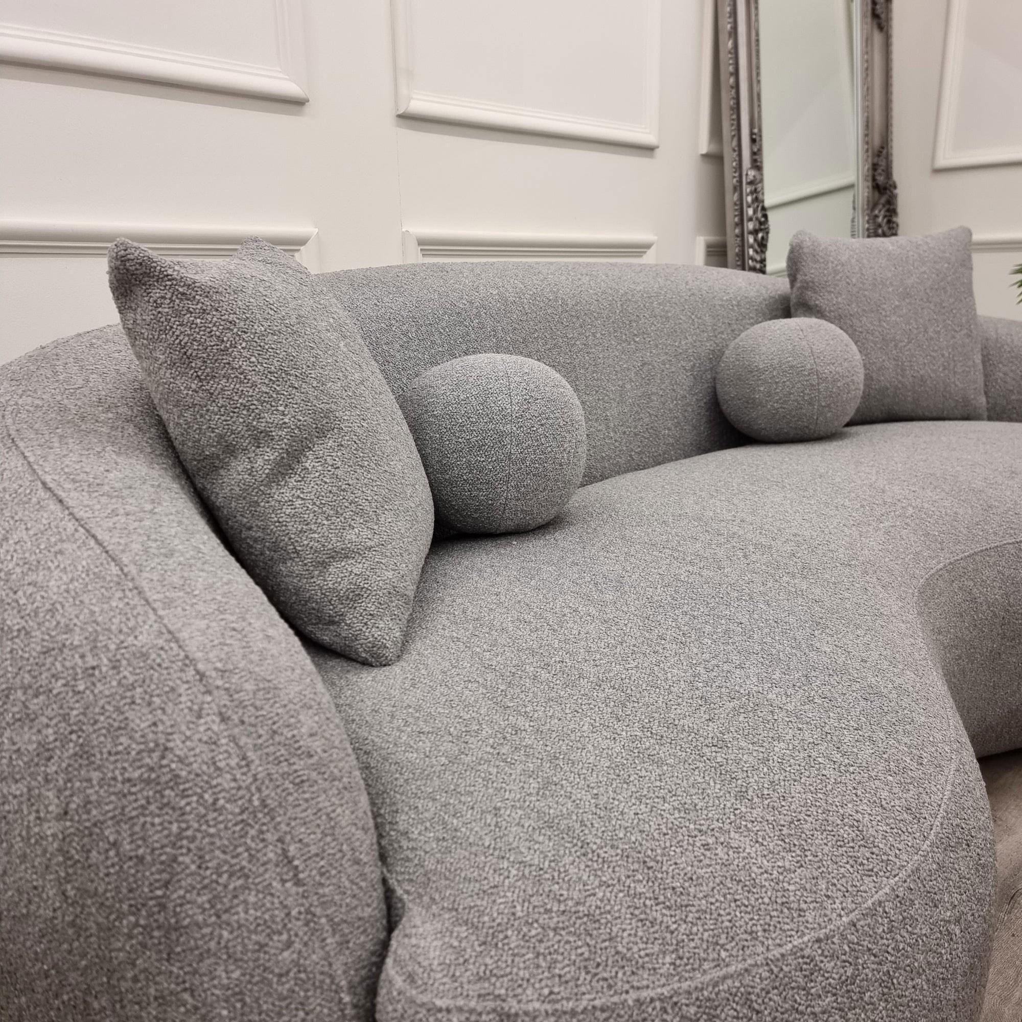 Boucle Curved Wave 3 Seater Sofa Grey and Cream