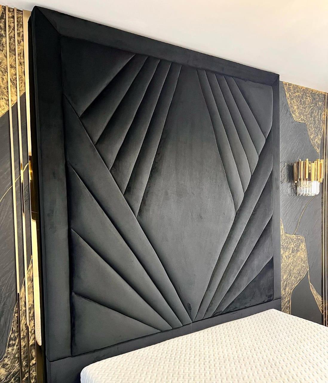 Coco Geometric Lined Velvet Upholstered Bed optional gas lift storage