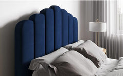 Shell Ottoman storage bed frame in Blue and Silver Velvet Double and Kingsize