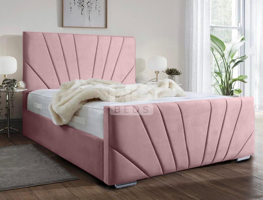 Windsor Diagonal  Lined  Art Deco Velvet  Bed frame with Optional Gas lift storage