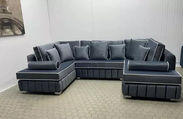 Oyster U Shape Open Ended Velvet Fabric Chaise Sofa
