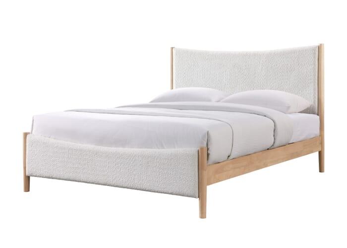Bali Teddy Boucle Fabric and wooden Bed frame in Cream Double and Kingsize