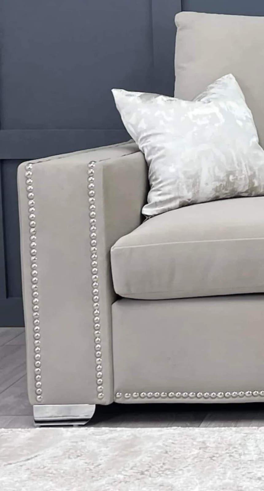 Eleanor Studded Velvet Large cushion Sofa Grey Silver Black