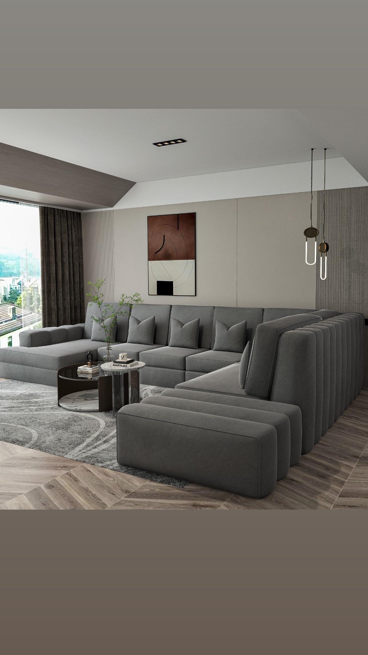 Amelia Linear U Shape Fabric Sofa Detachable Footstool