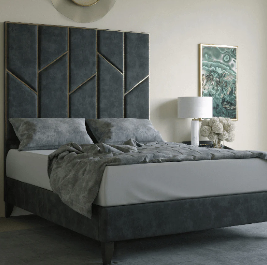 Julius Gold and Silver  Abstract Accent strip Bed frame Optional Gas lift Storage