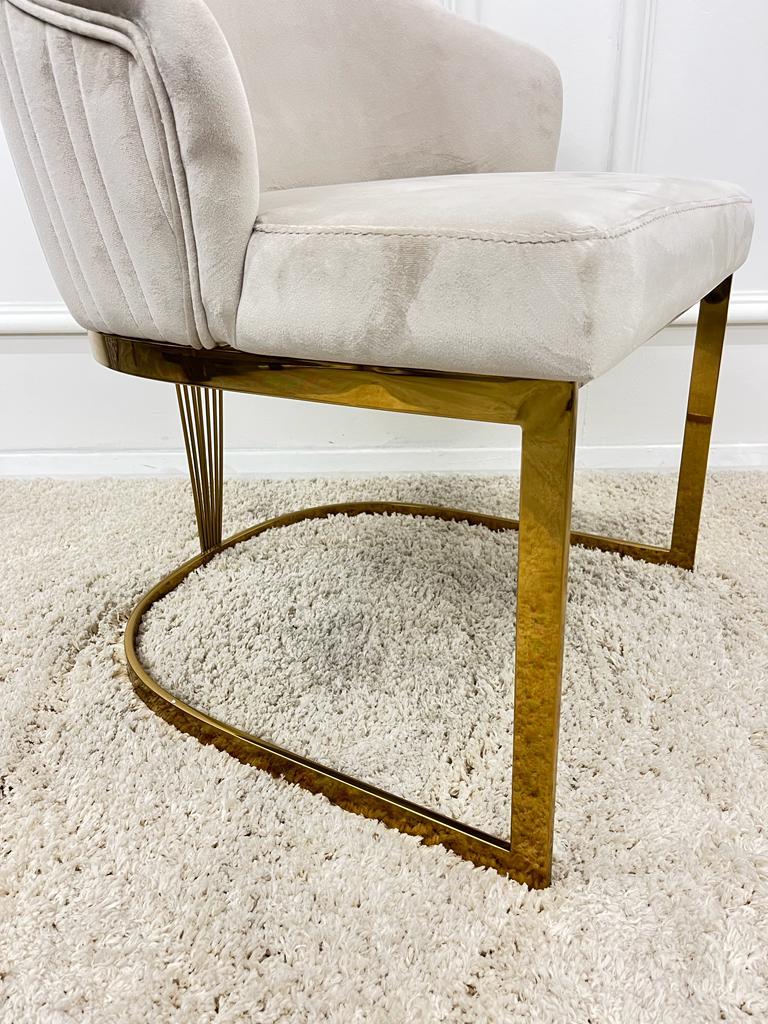 Chelmsford Beige Velvet Dining Chair silver and gold metal base