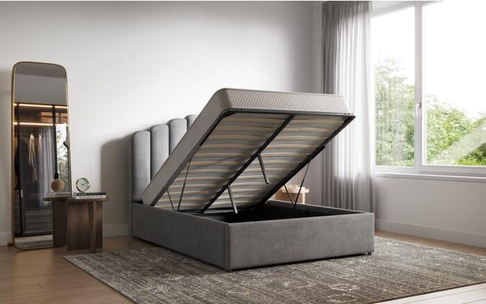 Shell Ottoman storage bed frame in Blue and Silver Velvet Double and Kingsize