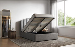 Shell Ottoman storage bed frame in Blue and Silver Velvet Double and Kingsize