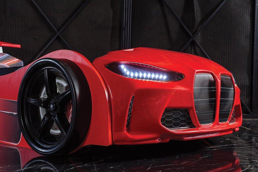 BMW Style Car Bed Single Blue White and Red