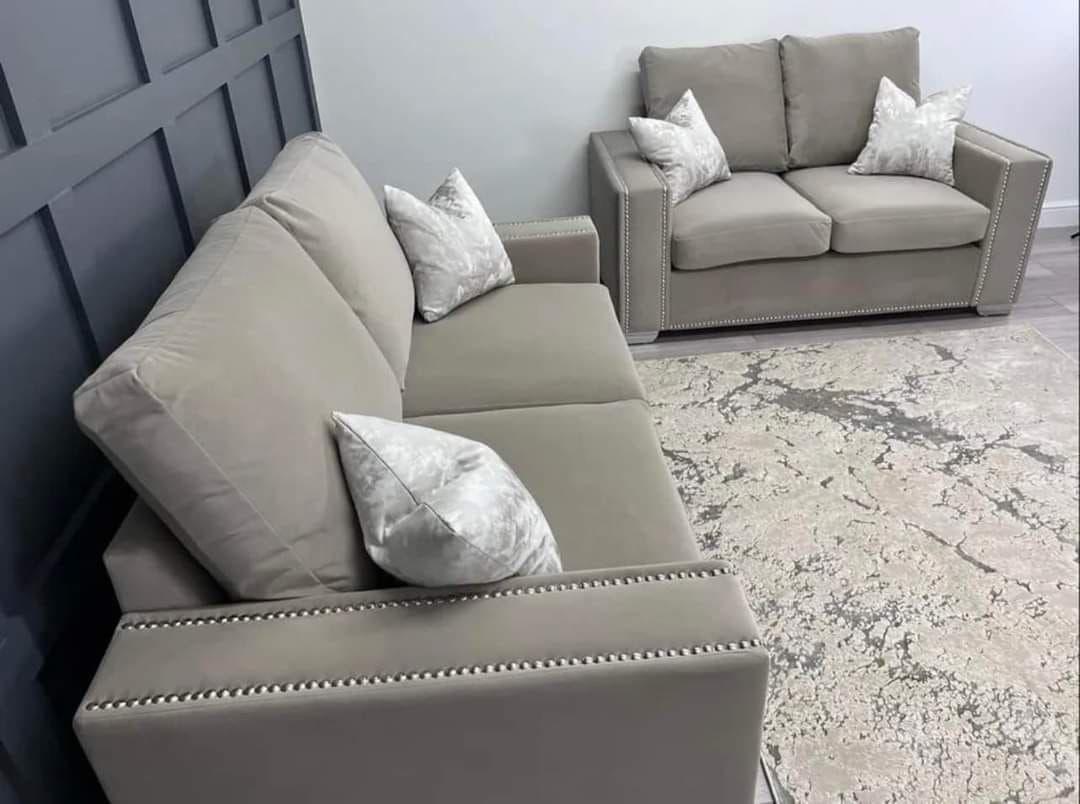 Eleanor Studded Velvet Large cushion Sofa Grey Silver Black