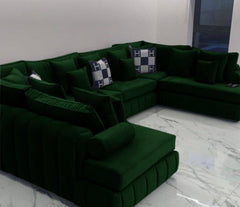 Oyster U Shape Open Ended Velvet Fabric Chaise Sofa