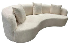 Boucle Curved Wave 3 Seater Sofa Grey and Cream