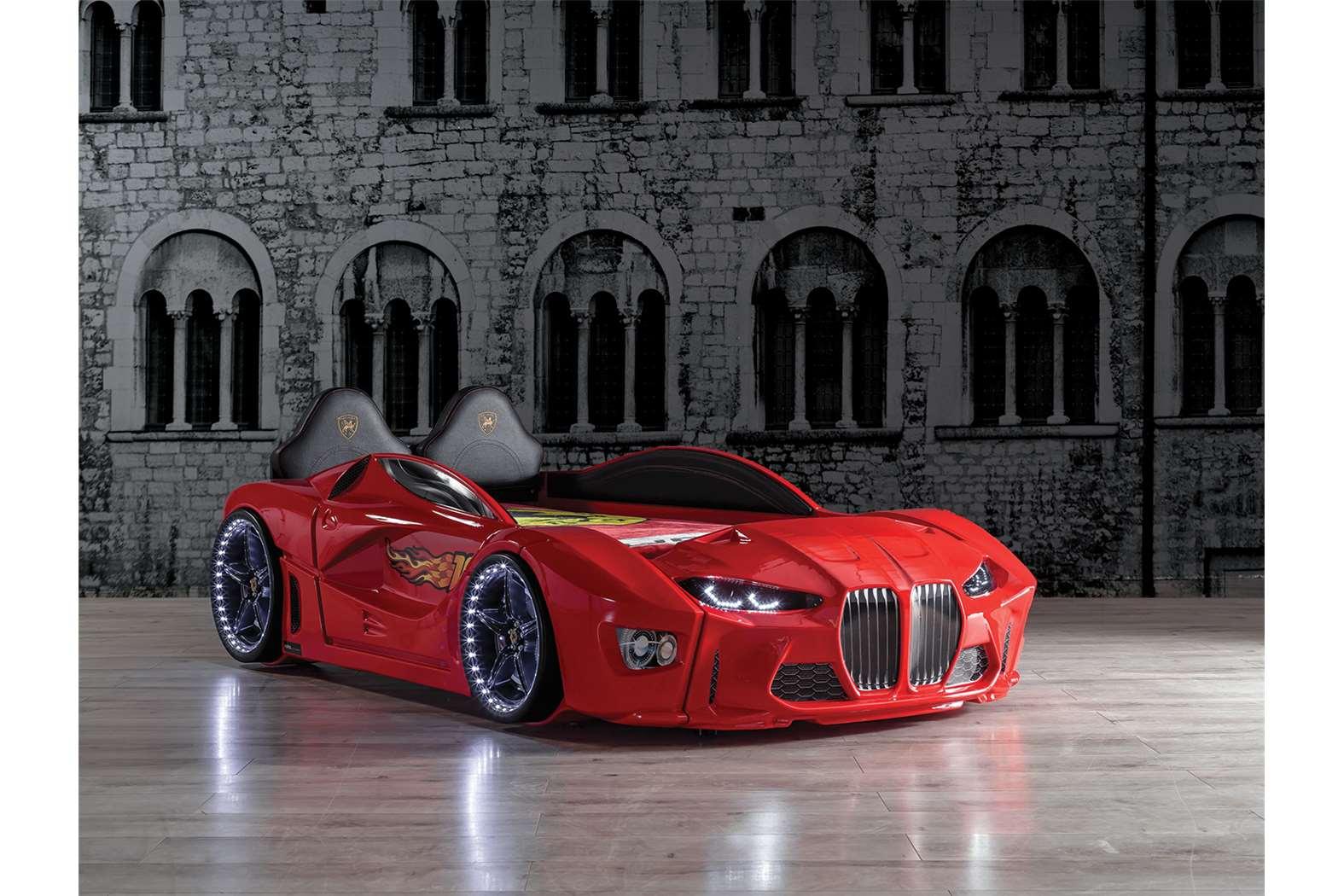 BMW Style Car Bed Single Blue White and Red