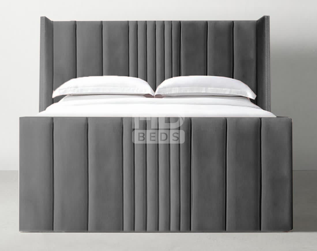 Romana slim wing back paneled tall headboard bed frame optional gas lift storage
