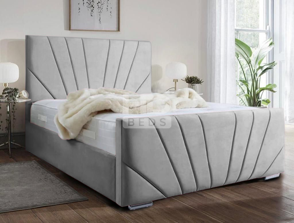 Windsor Diagonal  Lined  Art Deco Velvet  Bed frame with Optional Gas lift storage