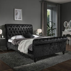 Regal Sleigh Bed frame roll top head and foot soft velvet