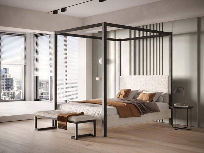 Stratus Four poster Teddy Boucle Fabric Metal Bed frame
