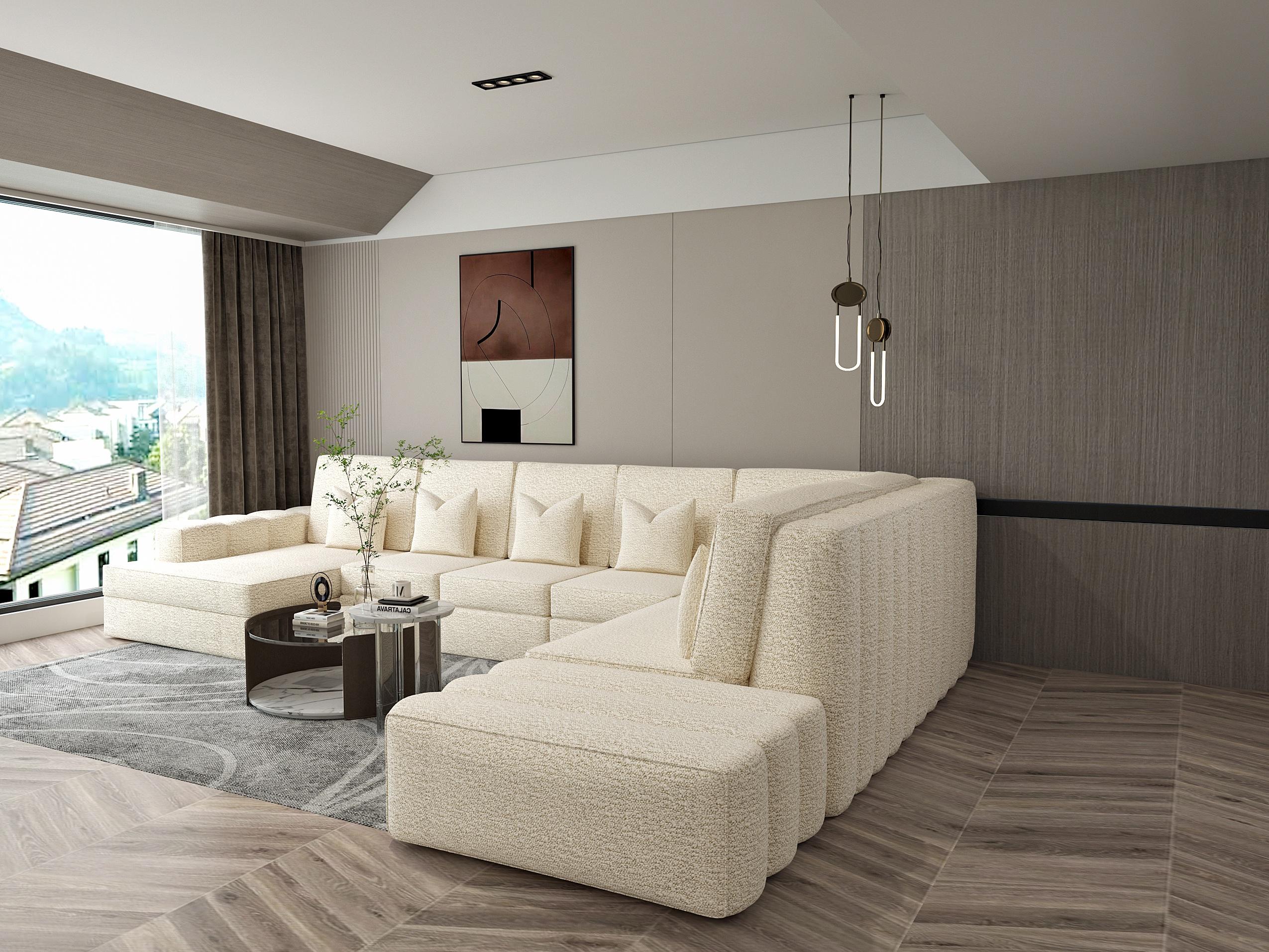 Amelia Linear U Shape Fabric Sofa Detachable Footstool