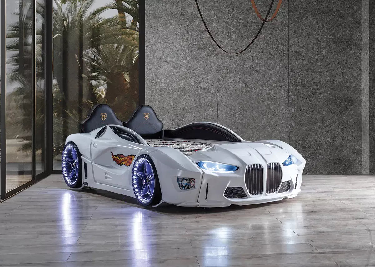 BMW Style Car Bed Single Blue White and Red