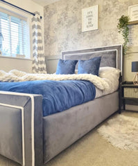 Henley Contrast Piping Velvet Upholstered  Bed