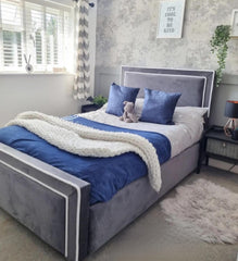Henley Contrast Piping Velvet Upholstered  Bed