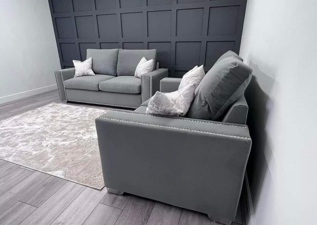 Eleanor Studded Velvet Large cushion Sofa Grey Silver Black