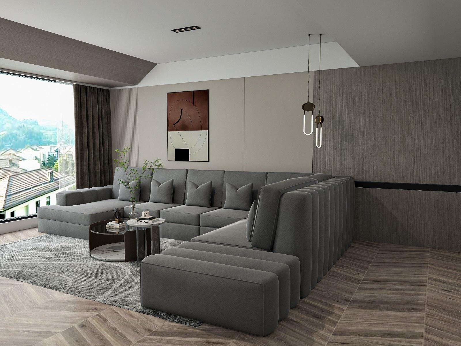 Amelia Linear U Shape Fabric Sofa Detachable Footstool