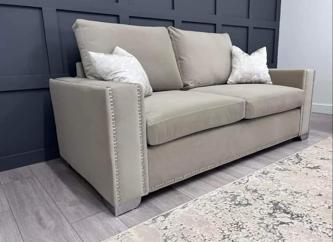 Eleanor Studded Velvet Large cushion Sofa Grey Silver Black