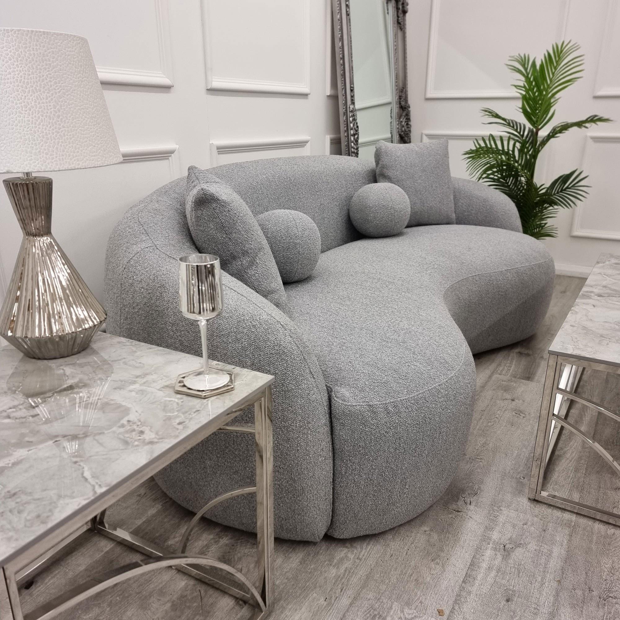 Boucle Curved Wave 3 Seater Sofa Grey and Cream