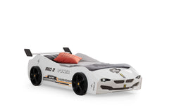 Kids Racing Car Bed Frame | Red/White Sports Car Children's Bed with Rear Spoiler | Single Toddler Bed for Boys & Girls