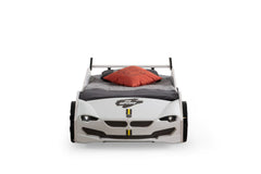 Kids Racing Car Bed Frame | Red/White Sports Car Children's Bed with Rear Spoiler | Single Toddler Bed for Boys & Girls