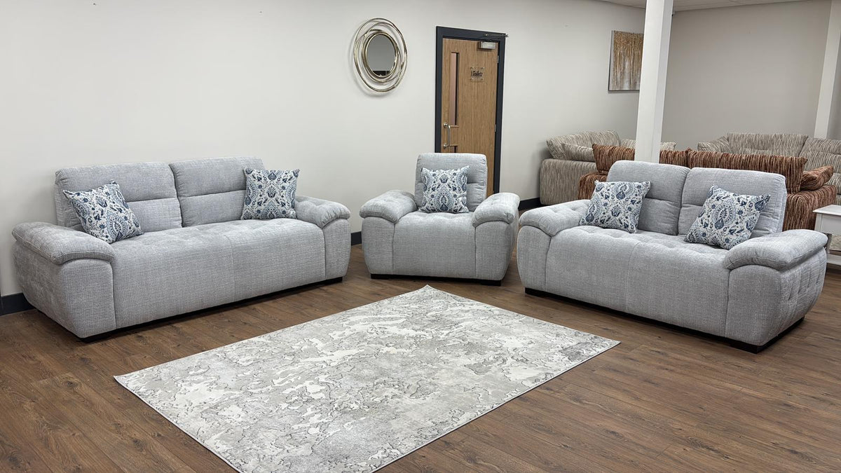 Torino Grey Sofa Set 3+2+1 Seater – Modern Fabric Living Room Suite
