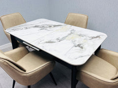 Arizona Extending Ceramic Dining Table 130–160cm – Cream & Gold