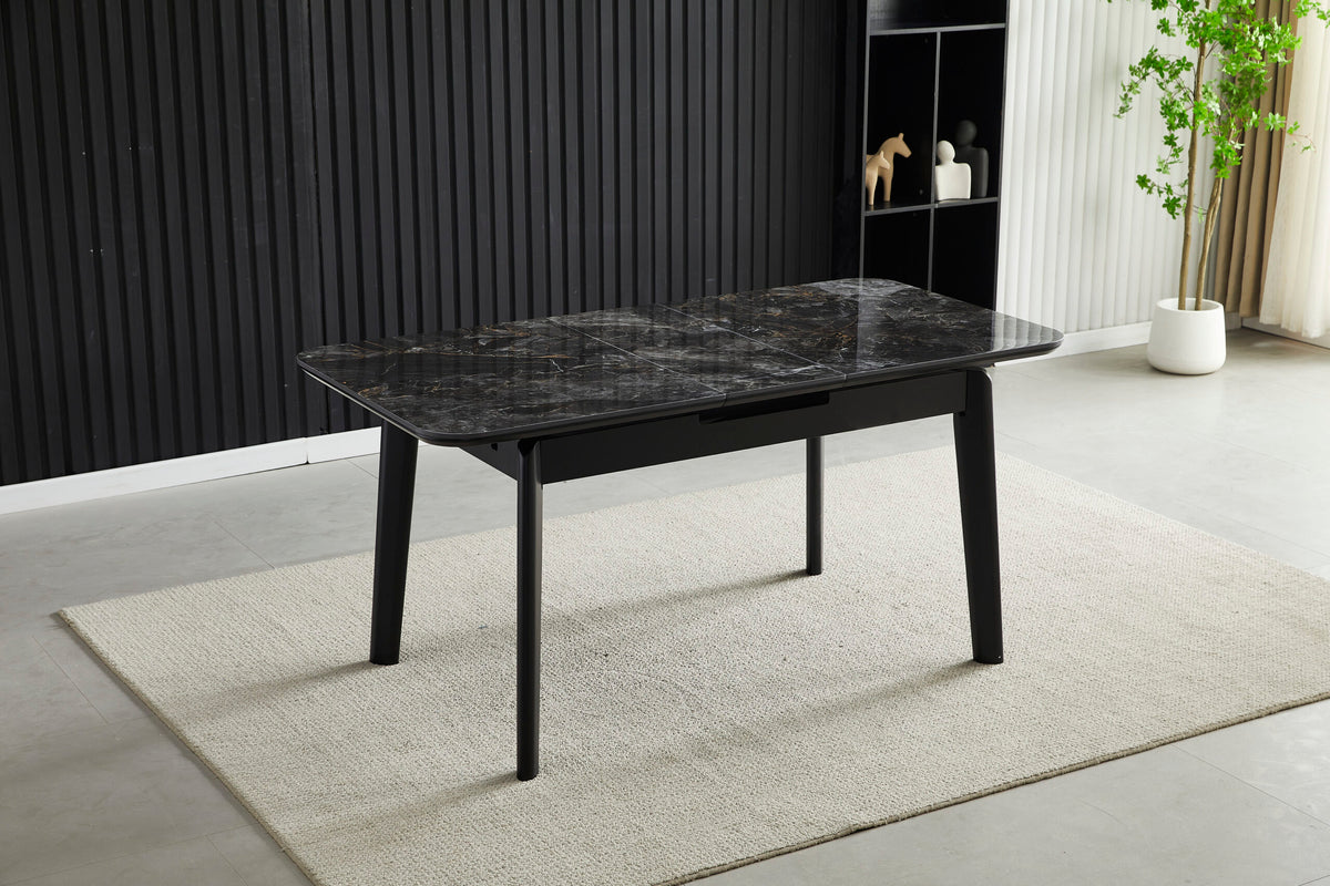 Arizona Extending Ceramic Dining Table 130–160cm – Black & Gold