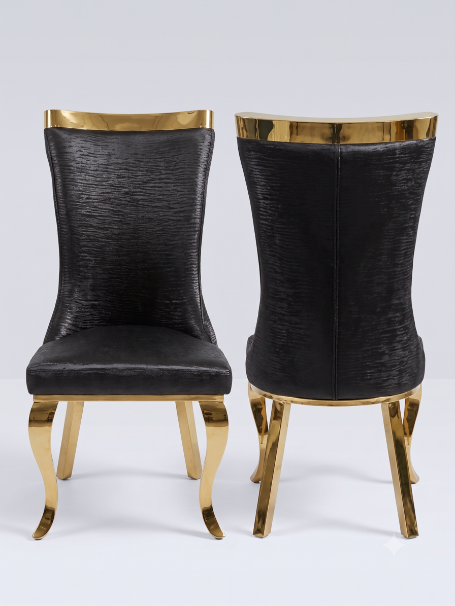 Miami Premium PU Dining Chairs – Set of 2 – Black & Gold