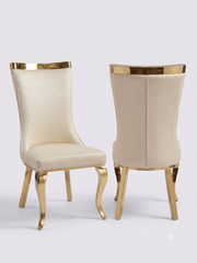 Miami Premium PU Dining Chairs – Set of 2 – Cream & Gold