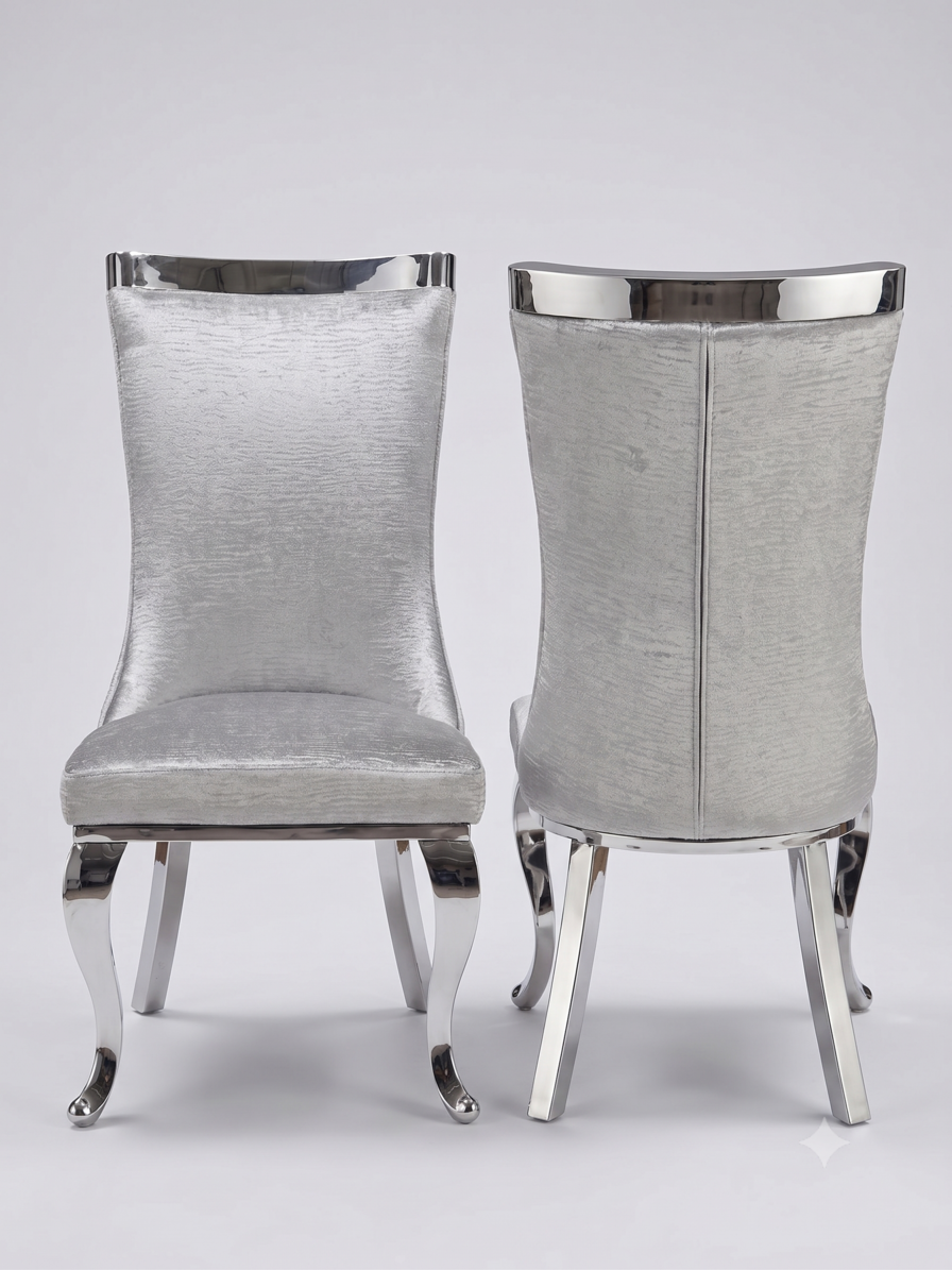 Miami Premium PU Dining Chairs – Set of 2 – Grey & Chrome