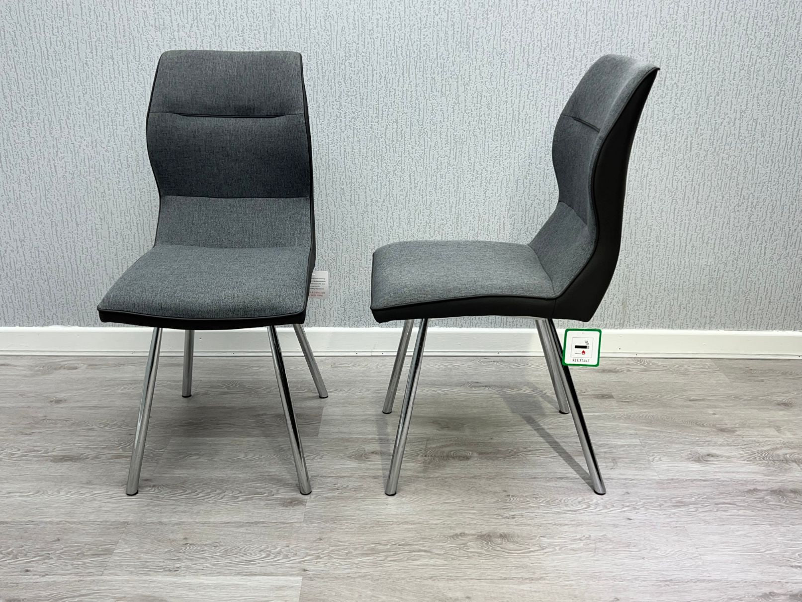 Zermatt Grey PU and Fabric Dining Chairs – Set of 2 – Grey