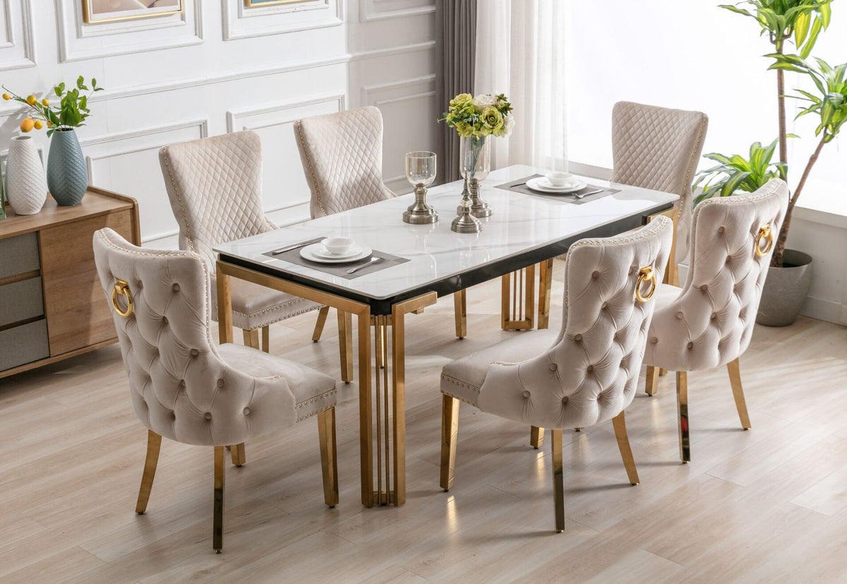 Sorrento Rectangular Ceramic Dining Table – Cream & Gold
