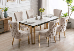 Sorrento Rectangular Ceramic Dining Table – Cream & Gold