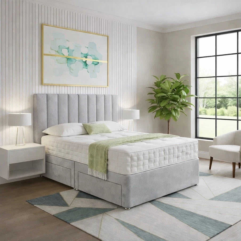 Reinforced plush divan bed with headboard – product view